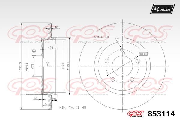 MaxTech 853114.0000 Rear brake disc, non-ventilated 8531140000