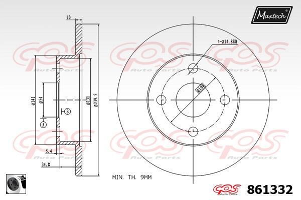 MaxTech 861332.0060 Rear brake disc, non-ventilated 8613320060