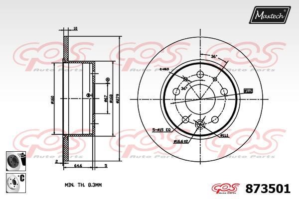 MaxTech 873501.6060 Rear brake disc, non-ventilated 8735016060