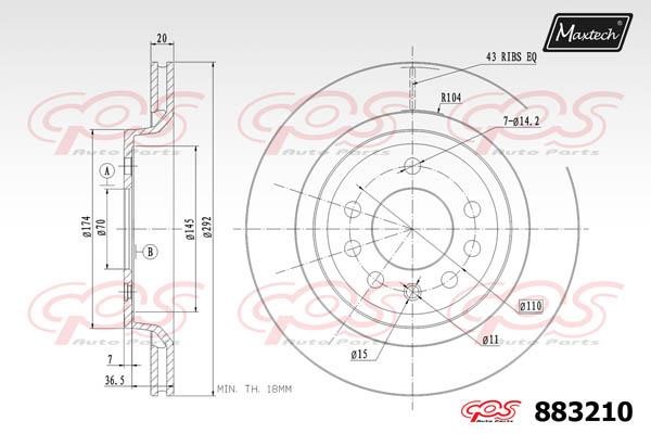 MaxTech 883210.0000 Front brake disc ventilated 8832100000