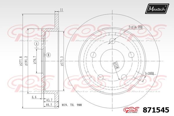 MaxTech 871545.0000 Rear brake disc, non-ventilated 8715450000