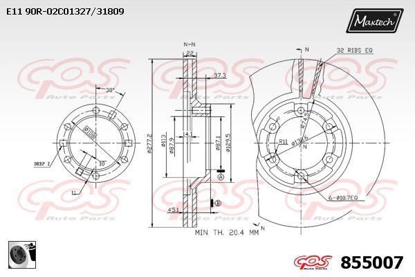 MaxTech 855007.0060 Front brake disc ventilated 8550070060