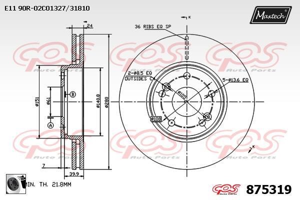 MaxTech 875319.0060 Front brake disc ventilated 8753190060