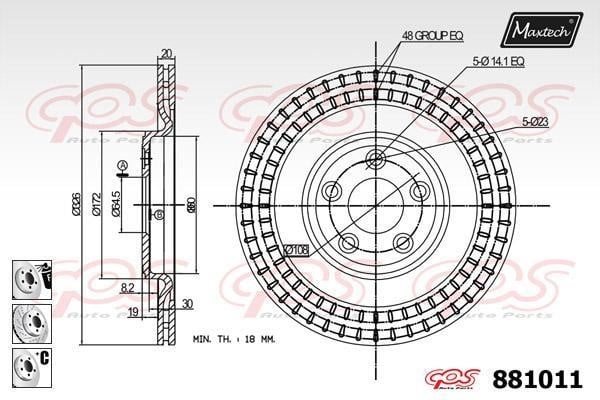 MaxTech 881011.6980 Rear ventilated brake disc 8810116980