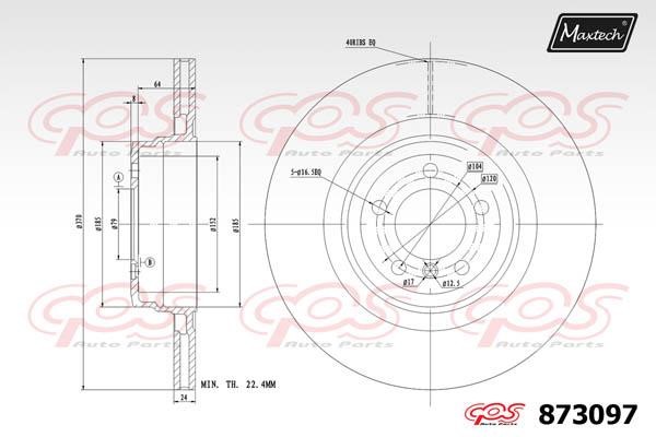 MaxTech 873097.0000 Rear ventilated brake disc 8730970000