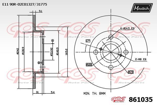 MaxTech 861035.0000 Rear brake disc, non-ventilated 8610350000