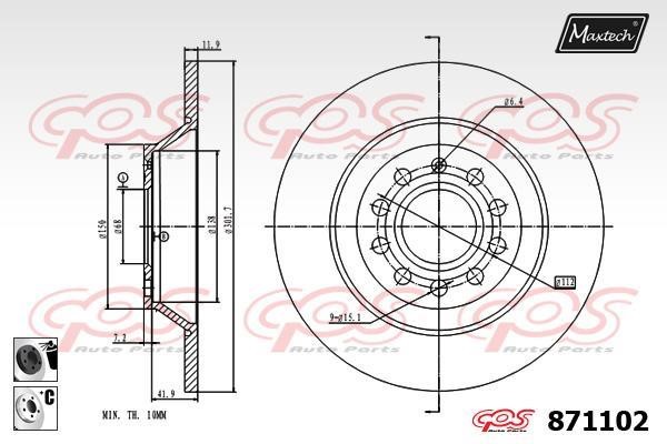 MaxTech 871102.6060 Rear brake disc, non-ventilated 8711026060