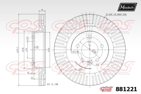 MaxTech 881221.0000 Front brake disc ventilated 8812210000