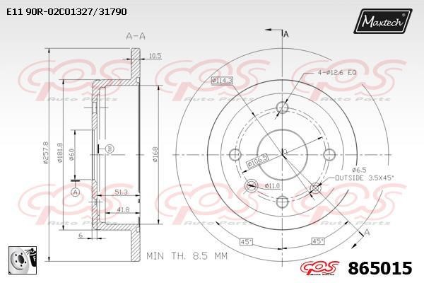 MaxTech 865015.0080 Rear brake disc, non-ventilated 8650150080
