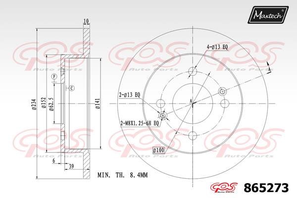 MaxTech 865273.0000 Rear brake disc, non-ventilated 8652730000