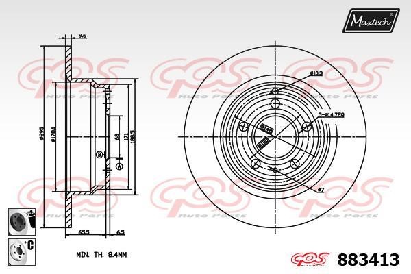 MaxTech 883413.6060 Rear brake disc, non-ventilated 8834136060