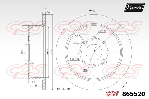 MaxTech 865520.0000 Rear brake disc, non-ventilated 8655200000