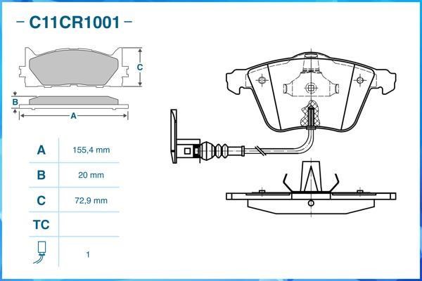 CWORKS C11CR1001 Brake Pad Set, disc brake C11CR1001