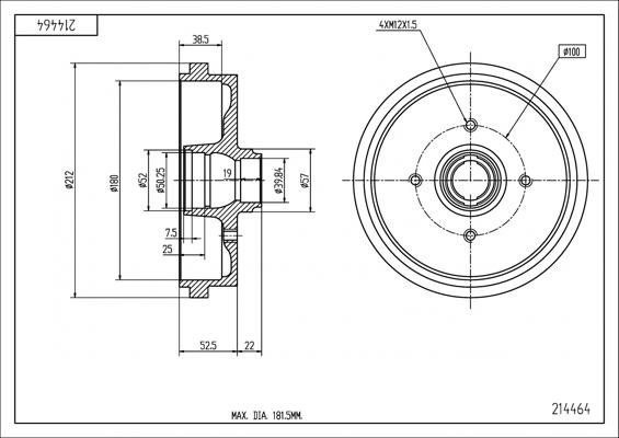 214464 Hart Brake drum