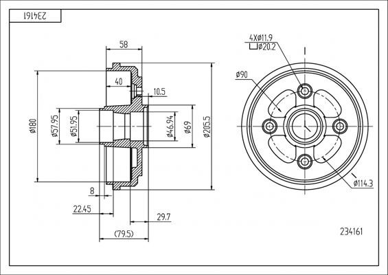 Brake drum FSO: 234161 Hart Brake drum