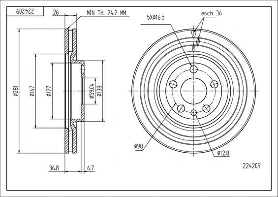 Hart 224 209 Brake Disc 224209