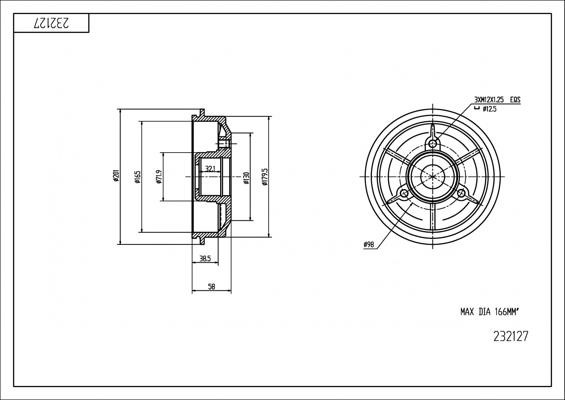 Brake drum Mega: 232127 Hart Brake drum