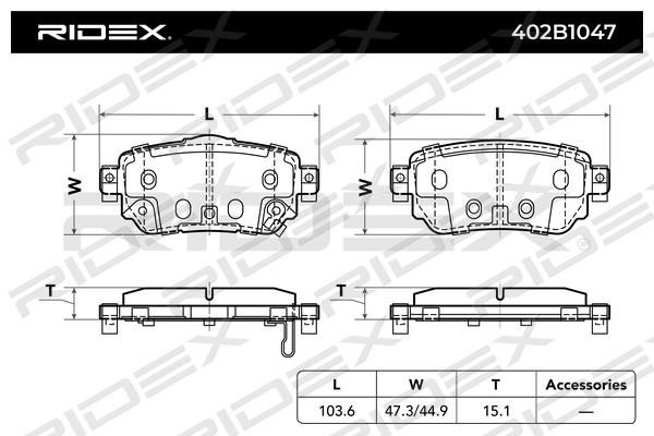 Ridex 402B1047 Brake Pad Set, disc brake 402B1047