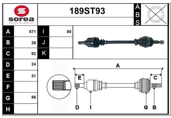 StartCar 189ST93 Drive shaft 189ST93