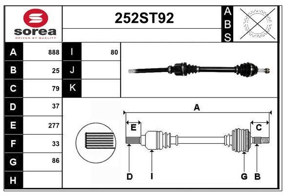 StartCar 252ST92 Drive shaft 252ST92