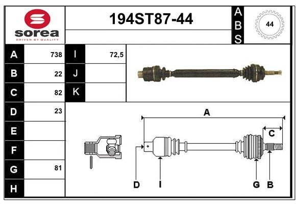 StartCar 194ST87-44 Drive shaft 194ST8744