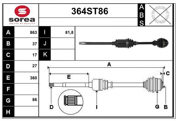 StartCar 364ST86 Drive shaft 364ST86