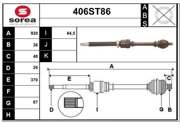 StartCar 406ST86 Drive shaft 406ST86