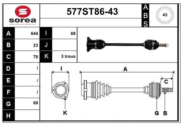 StartCar 577ST86-43 Drive shaft 577ST8643