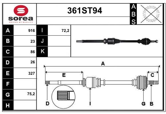 StartCar 361ST94 Drive shaft 361ST94