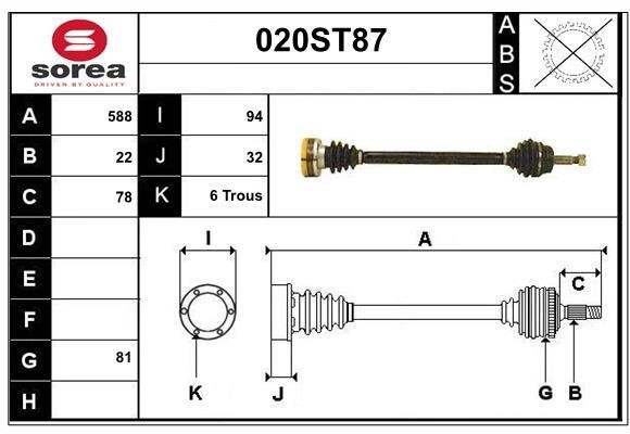 StartCar 020ST87 Drive shaft 020ST87