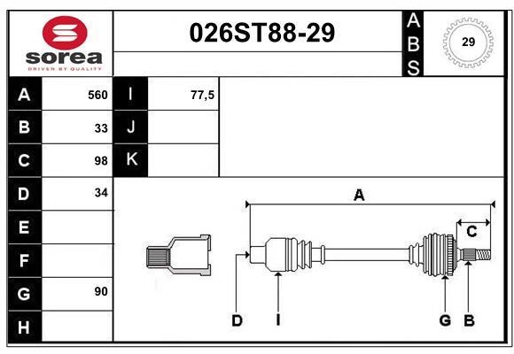 StartCar 026ST88-29 Drive shaft 026ST8829