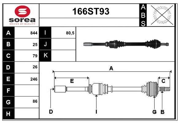 StartCar 166ST93 Drive shaft 166ST93