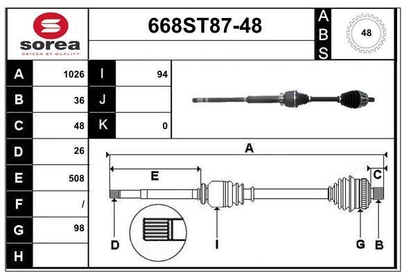 StartCar 668ST87-48 Drive shaft 668ST8748