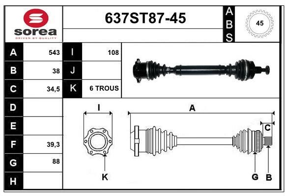 StartCar 637ST87-45 Drive shaft 637ST8745