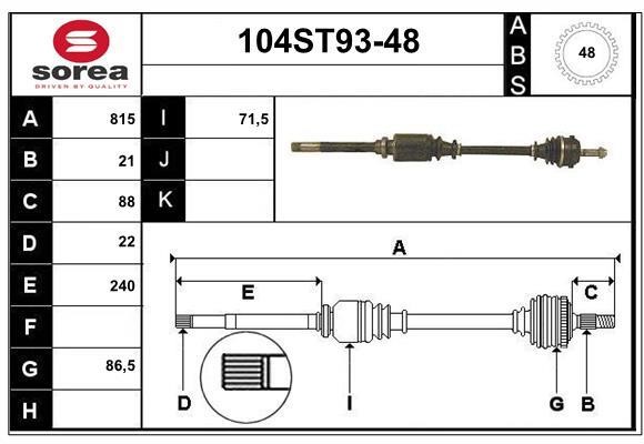 StartCar 104ST93-48 Drive shaft 104ST9348