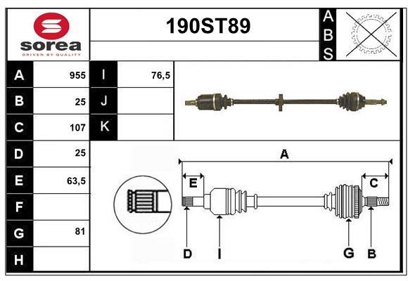 StartCar 190ST89 Drive shaft 190ST89