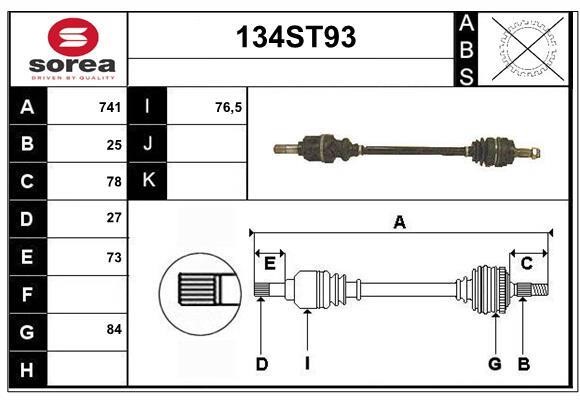 StartCar 134ST93 Drive shaft 134ST93