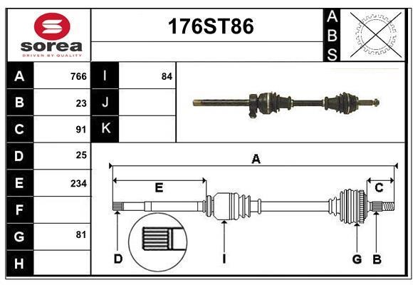 StartCar 176ST86 Drive shaft 176ST86