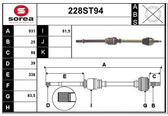 StartCar 228ST94 Drive shaft 228ST94