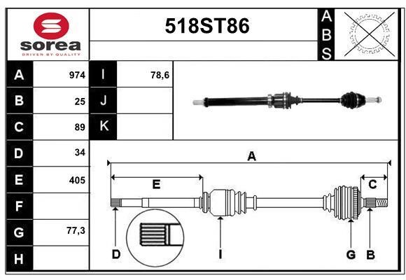 StartCar 518ST86 Drive shaft 518ST86