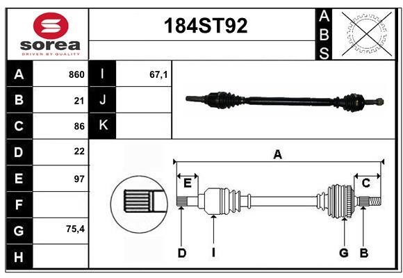 StartCar 184ST92 Drive shaft 184ST92