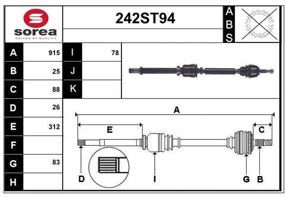 StartCar 242ST94 Drive shaft 242ST94