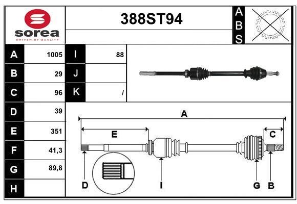 StartCar 388ST94 Drive shaft 388ST94