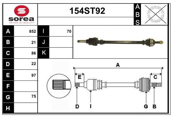 StartCar 154ST92 Drive shaft 154ST92