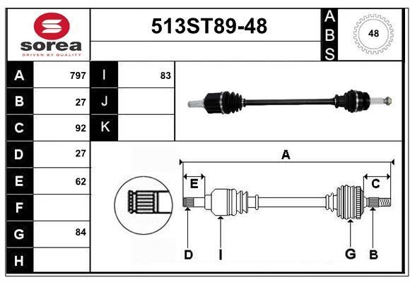 StartCar 513ST89-48 Drive shaft 513ST8948