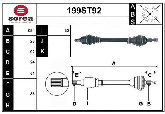 StartCar 199ST92 Drive shaft 199ST92