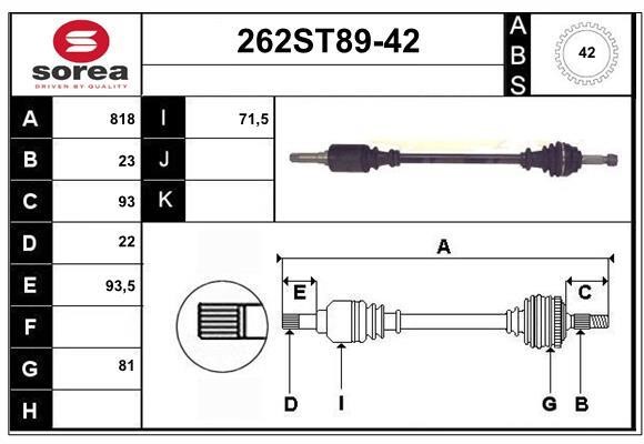 StartCar 262ST89-42 Drive shaft 262ST8942