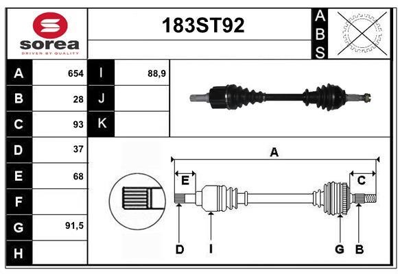 StartCar 183ST92 Drive shaft 183ST92