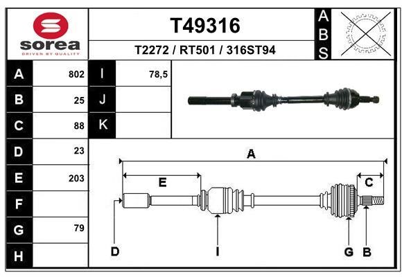 EAI T49316 Drive shaft T49316