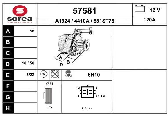 EAI 57581 Alternator 57581